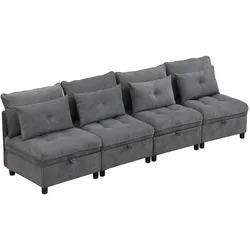 OKWISH Kombinationssofa Chenille Antique Gray, 4 Module, mit Stauraum und Schlaffunktion