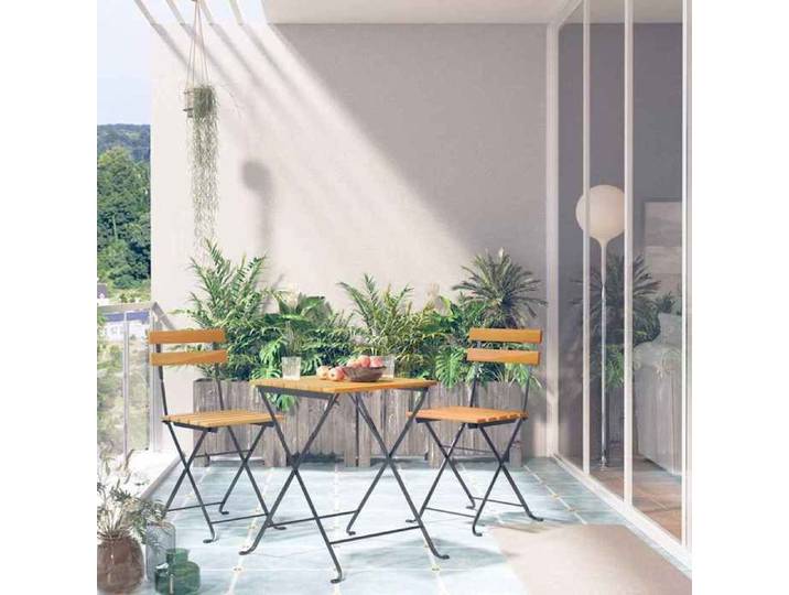 CHIC Mobilier de Bistro Pliable 3 pcs Bois d'acacia Solide Marron et Noir 55x55x72 cm pour Jardin et Terrasse 732829