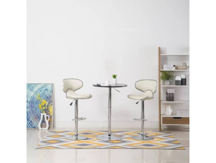 VIHHQGC Barhocker 2 STK. Creme Kunstleder mit verchromtem Stahlrahmen Kunstlederbezug, Schaumstoffpolsterung, Gasfeder-Mechanismus, 360 Grad drehbar, 110 kg Belastbarkeit