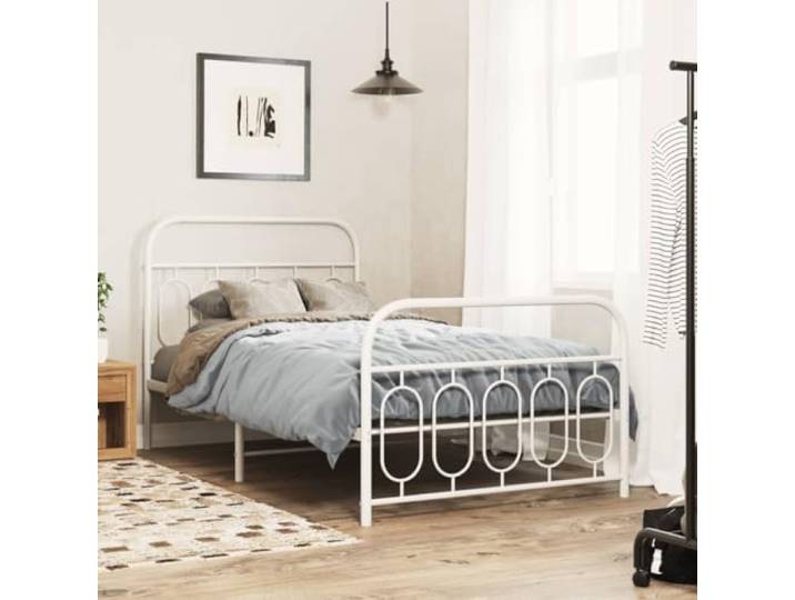 RJPLMFV Bettgestell, Metall, Weiß, 100 x 200 cm Struktur aus robustem Stahl, Metalllatten, Stauraum unter dem Bett, Kopfteil für Rückenunterstützung