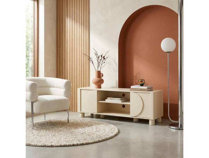 Meuble tv décor bois beige 2 portes 155cm