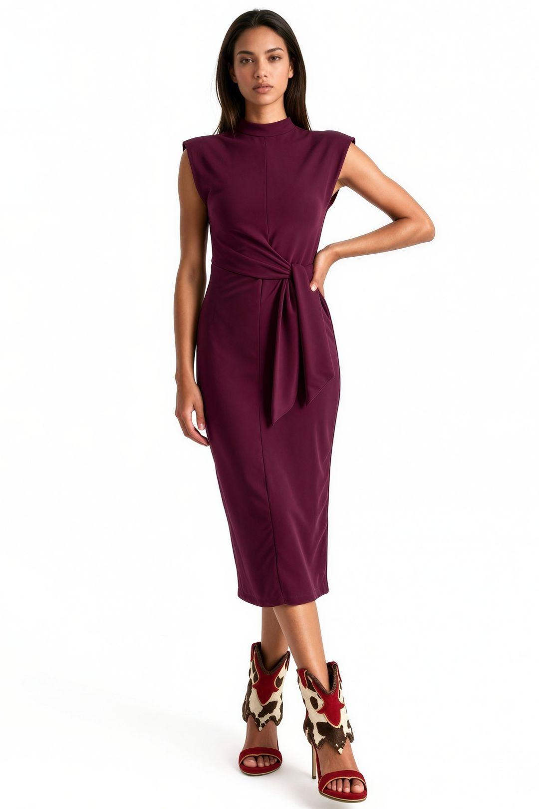 Ärmelloses, tailliertes Midikleid mit Bindeband