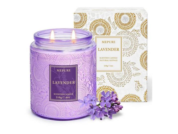 Duftkerze Lavendel Sojawachs Lila Glas 210g, Flieder, 9.3 cm, Dekoration, Kerzen & Kerzenhalter, Duftkerzen