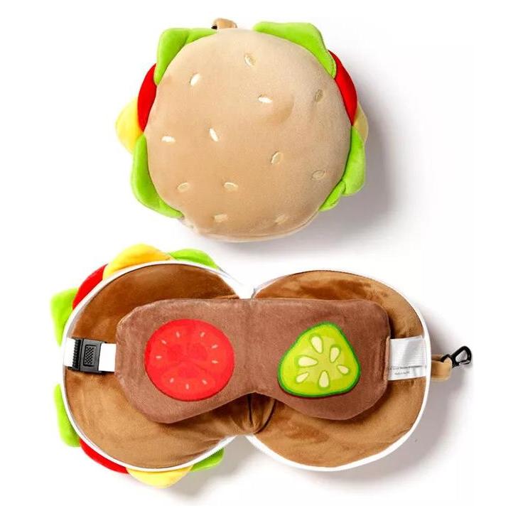Puckator Relaxeazzz Plüsch Fast Food Burger Reisekissen & Augenmaske (Kopf- & Nackenkissen, Schlafmaske) (CUSH257)