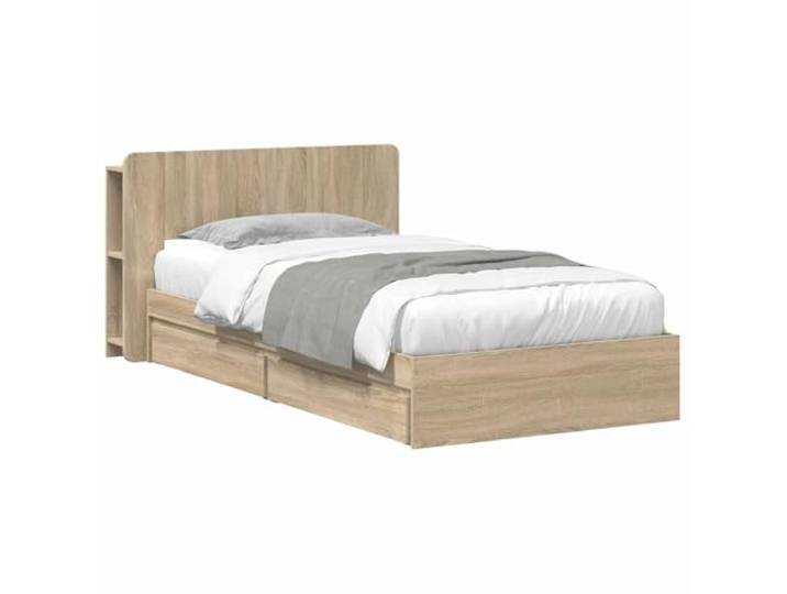 Keeushr Bettgestell mit Stauraum Sonoma-Eiche 90 x 200 cm Holzwerkstoff Schubladen unter dem Bett, fester Lattenrost, Holzwerkstoffrahmen, moderner Stil, einfache Montage zu zweit