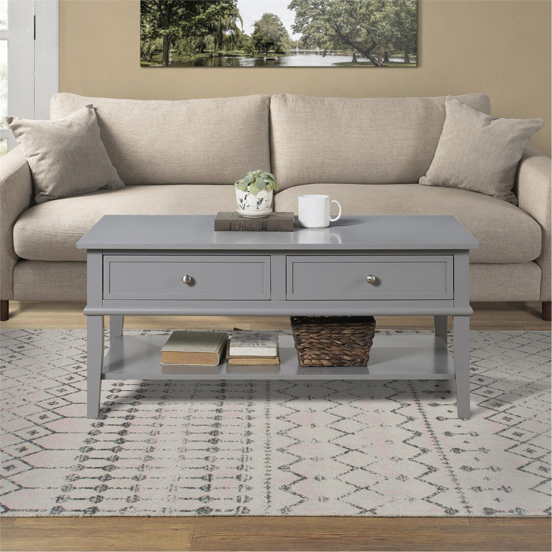 Fernleaf Clarice Four Leg Coffee Table with Storage Grey 46.9cm H X 104cm W X 52.4cm D