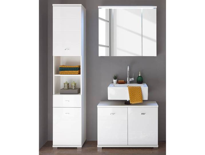 Meuble sous vasque 80cm Blanc/Blanc brillant