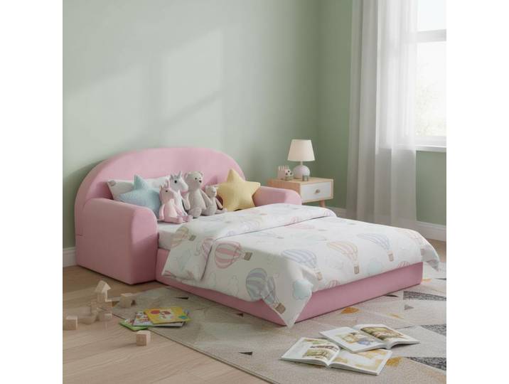 Canapé-lit pour enfants 2 places rose en peluche doux et pliable, chaise-lit pour chambre d'enfant, salle de jeux, sieste