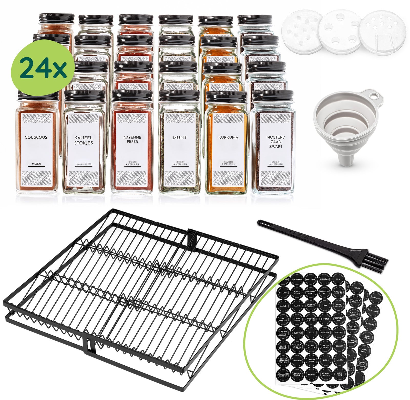 XIVADA Kruidenrek met 24 potjes en labels - Organizer lade liggend