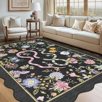 "Garvee Modern 9'x12'Area Rug,Pastoral Floral Snake Pattern Boho Rug - 2'3"" x 12' Runner"