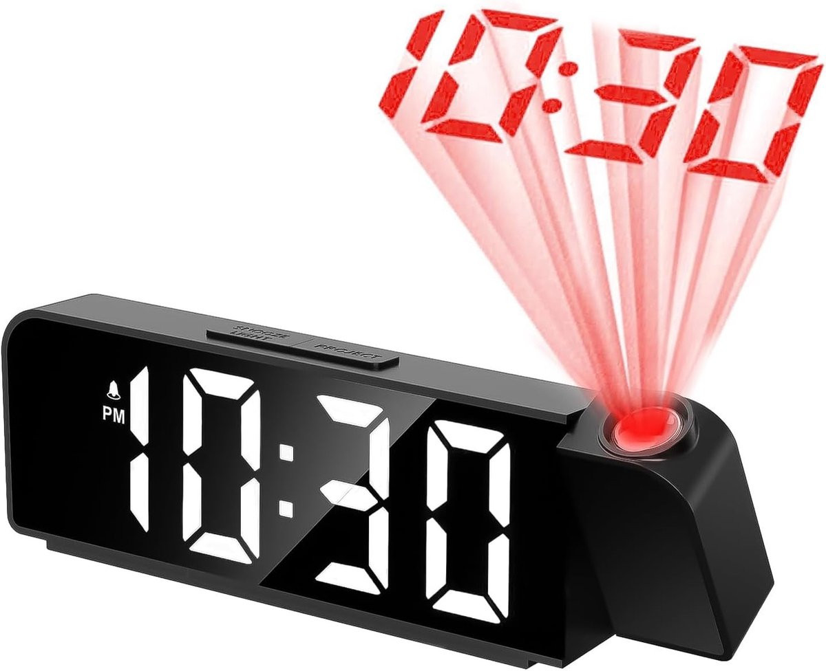 Digitale Projectie Alarmklok met 180 Graden Projectie, Temperatuurweergave en LED Scherm