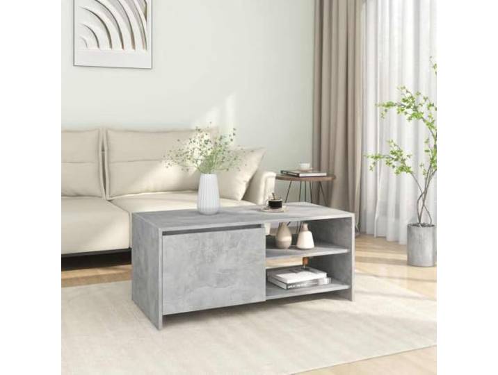 TEKGHUT Couchtisch Betongrau 102x50x45 cm Holzwerkstoff mit Ablage und Fach Modernes Design, robuste Konstruktion, vielseitige Ablagemöglichkeiten, pflegeleichte Oberfläche