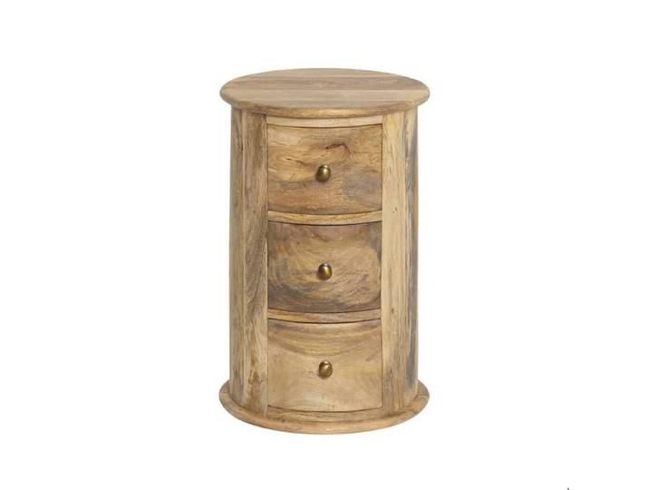 Table de chevet ronde en bois de manguier à 3 tiroirs Maëva