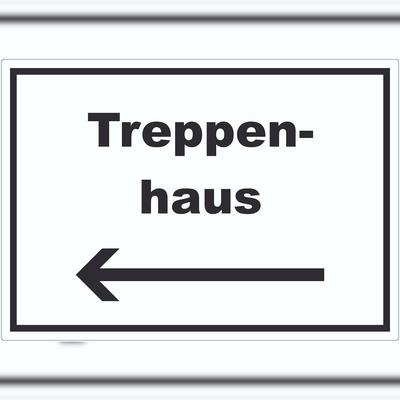 HB-Druck Treppenhaus Aufkleber mit Text und Richtungspfeil links Stufen steigen waagerecht A7 (74x105mm)