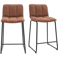 Barhocker aus Chenille-Stoff in erdiger, gebrannter Farbe und schwarzem Metall H65.6 cm (2er-Set) VISTO