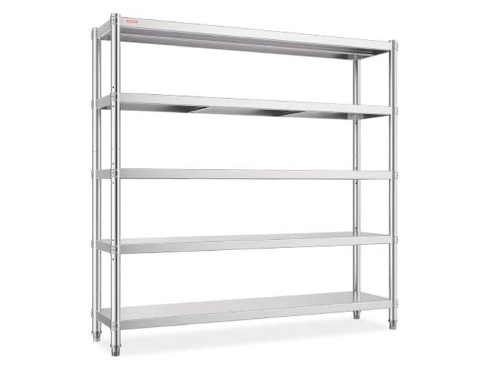VEVOR Opbergrek, 5-laags opbergrek, roestvrijstalen garageplank, 180 x 45 x 180 cm, zware opbergrekken, 750 kg totale capaciteit met verstelbare hoogte