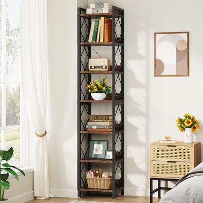 1Easylife 78.7 Inch Extra Tall Narrow Bookshelf, 7 Tier Corner Bookcase
