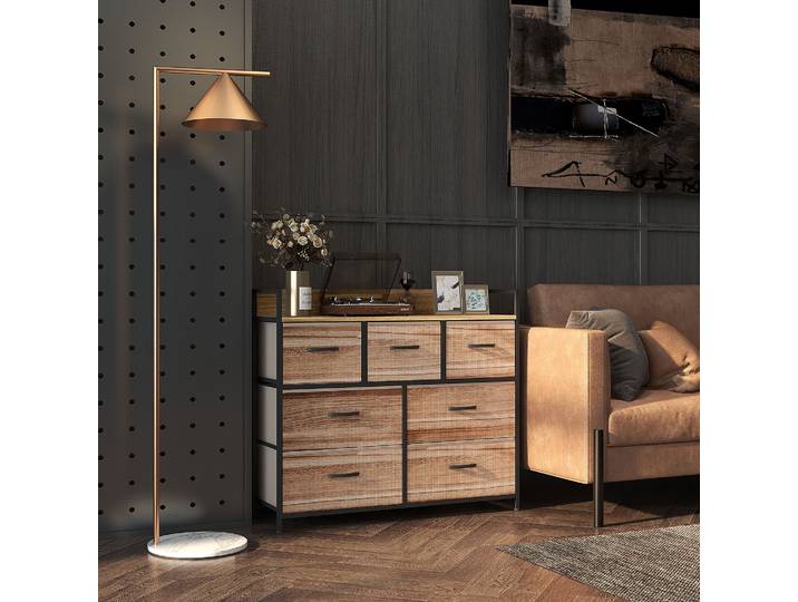 HOMCOM Commode 7 Tiroirs Tissu Pliant Acier Noir 98cm