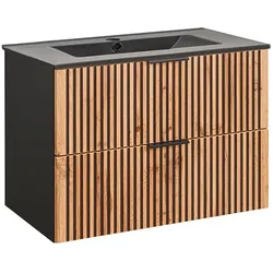 WASCHTISCH 80.2cm Gaia Holz in Eichenoptik und Schwarz