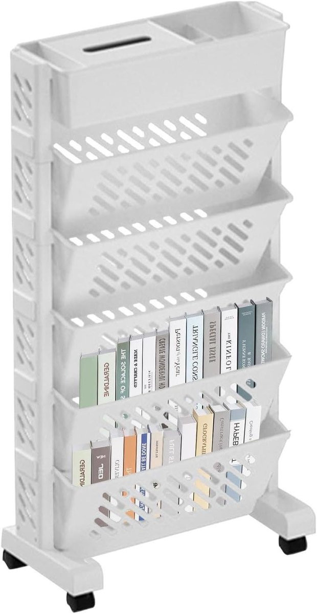 Mobiele Boekenplank Wit - Boekenkast op wielen - B/D/H: 314 x 173 x 173 cm