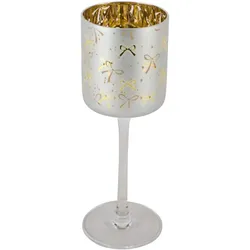Glaswindlich auf Fuß Schleife H=20cm - weiß|gold