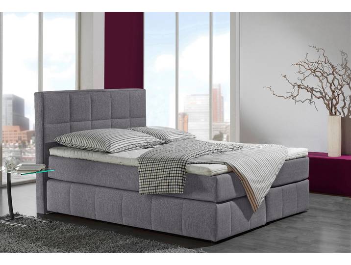 Boxspringbett, Strukturstoff-Bezug, Anthrazit, 152×215 cm, Feine Steppung, Modern, Inosign