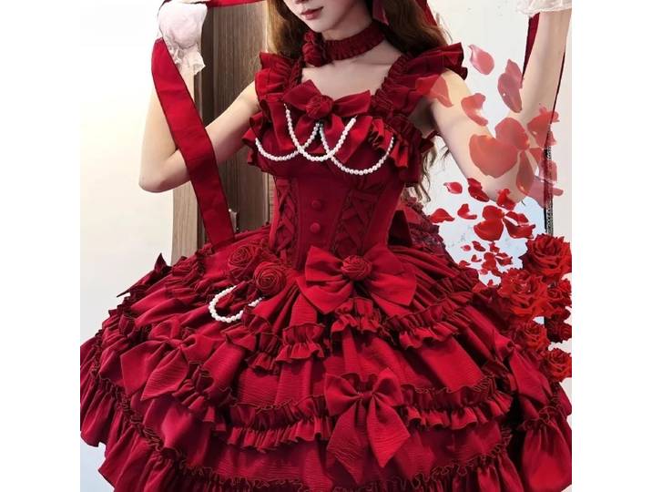 Robe de princesse gothique élégante, Style Ballet Rose, Lolita, taille haute et fine, mignonne, manches volantes, robe de gâteau de fête