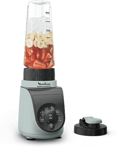 Batidora de vaso - Moulinex Blend Up Essential LM1E04, 800 W, 6 Programas, Botella hermética, 700 ml, Cuchillas Powelix, Compacta, Eucalipto