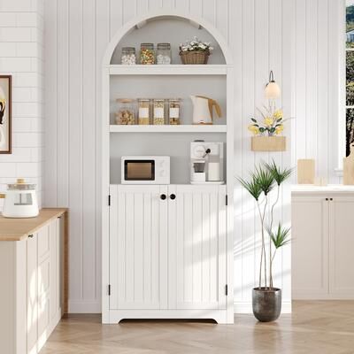 Garvee "72"" 5-Tier Arched Pantry Cabinet with Gold Handles"