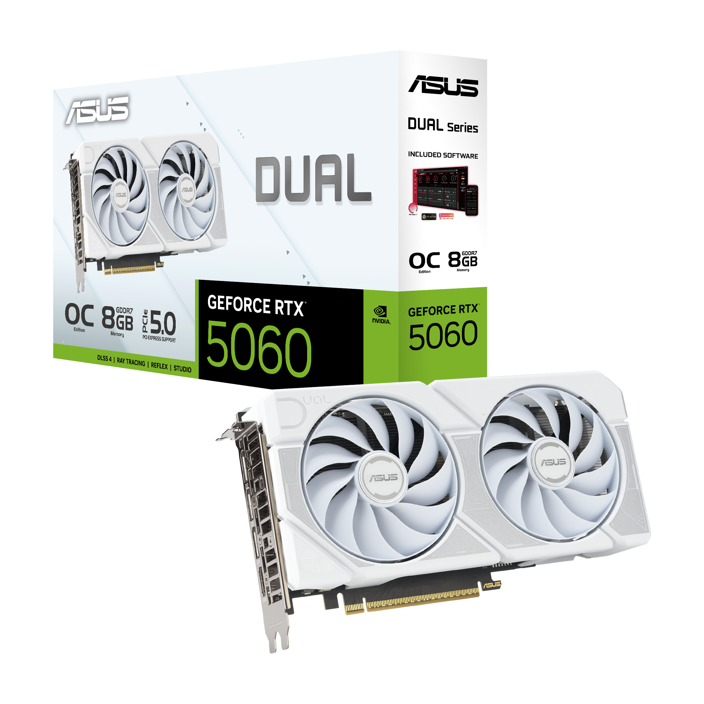 ASUS DUAL GeForce RTX 5060 8GB DUAL-RTX5060-O8G-WHITE Grafikkarte GDDR7 DP/HDMI 90YV0N15-M0NA00