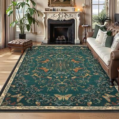 Garvee Vintage Butterfly Floral Washable Area Rug