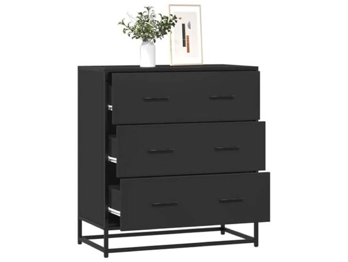 Sideboard Schwarz 68x35x76 cm Holzwerkstoff und Metall mit 3 Schubladen 3 Schubladen, Metallgestell, industrieller Stil, Korrosionsbeständigkeit, pflegeleichte Oberfläche
