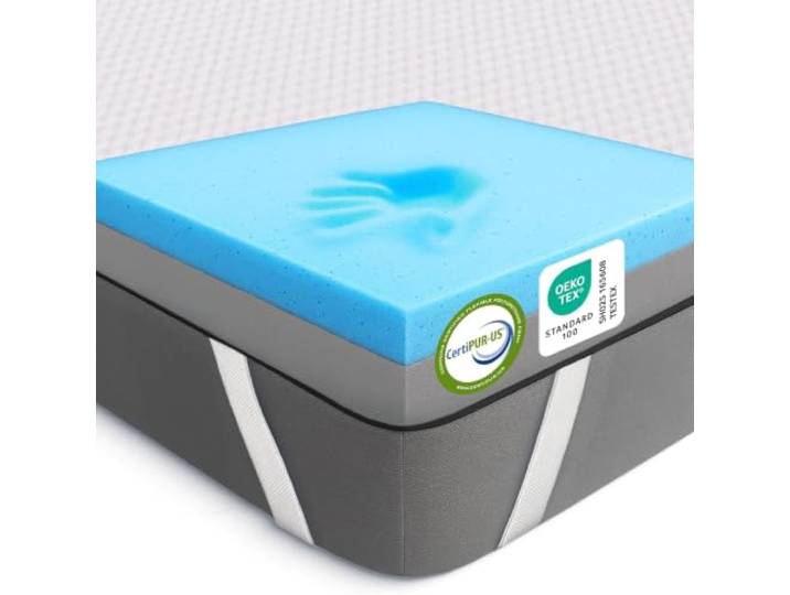 MKS 2-in-1 Gel Topper – Gelschaum Topper 120x200cm mit H3 & H4, 5-Schichten-System, Druckentlastung, Mesh-Seiten & Elastikbändern – Ideal für Seiten-, Rücken- & Bauchschläfer