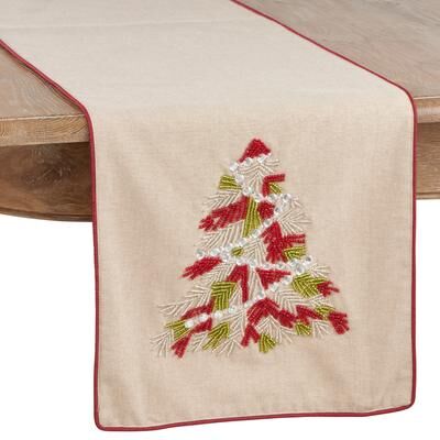 Saro Lifestyle Beaded Christmas Tree Table Runner