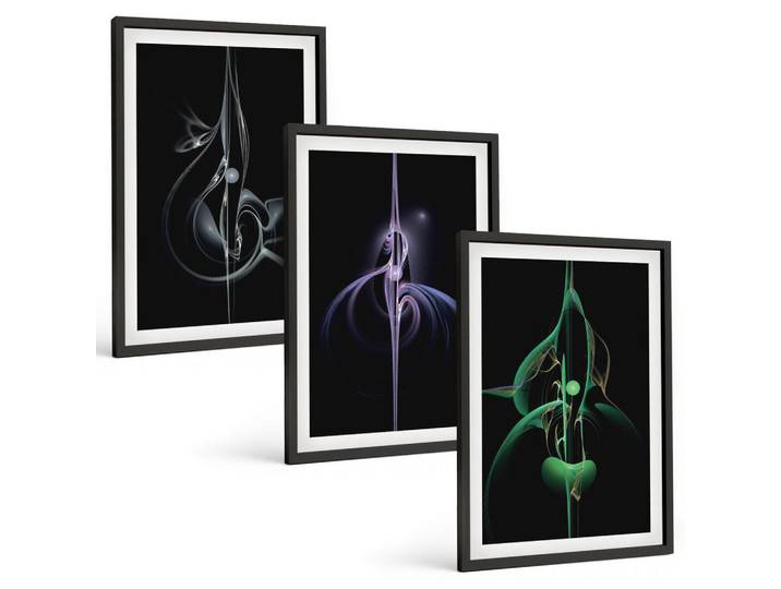 Tulup Bilder SET 3er Set - 40x60 cm Schwarzer Rahmen - Abstrakte schwarze Farbmuster, Kunststoff, Rechteckig, 40x60 cm, gerahmt, Bilder & Rahmen, Bilder