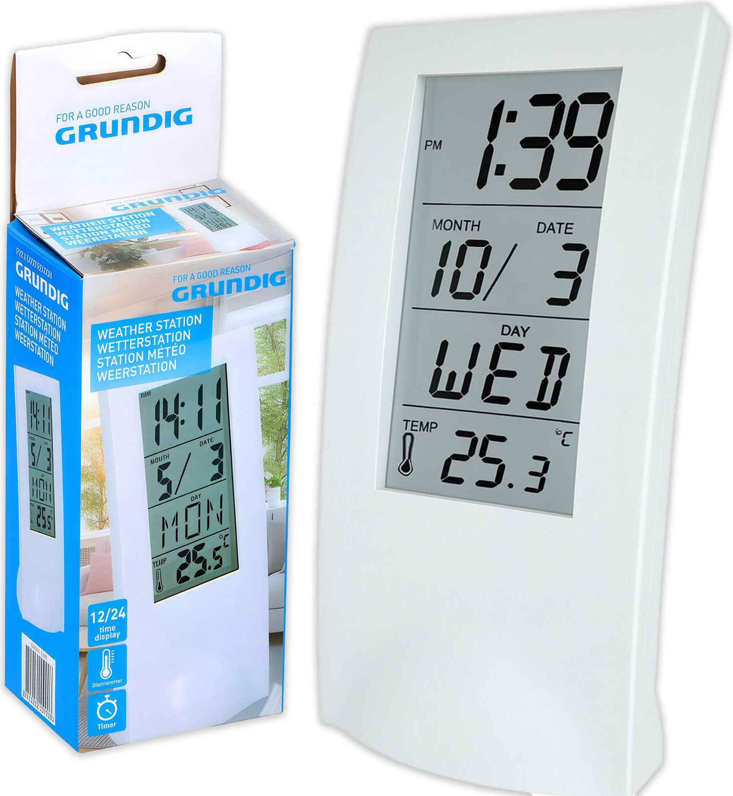 Grundig Weerstation met klok, thermometer en elektronische kalender voor binnenshuis