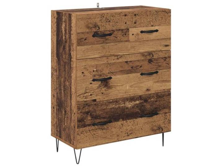 Sideboard Altholz 69,5 x 34 x 90 cm Verbundholz und Eisen Rustikaler Landhausstil, mattschwarze Griffe, Kugellagerschubladen, feuchtes Tuch, Wandbefestigung