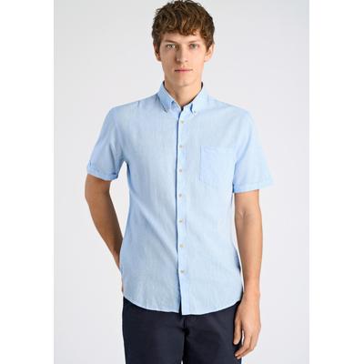Leinenhemd LINDBERGH "Leinenhemd (Kurzarm) Relaxed Fit", Herren, Gr. M, Normalgrößen, blau (sky blau), Obermaterial: 55% Leinen, 45% Baumwolle, Hemden