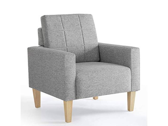 Meerveil Sessel, Sessel ​mit Armlehnen aus Leinen Stoff mit Massivholz Rahmen für Wohnzimmer Balkon Schlafzimmer,68D x 72W x 82H cm (Hellgrau)