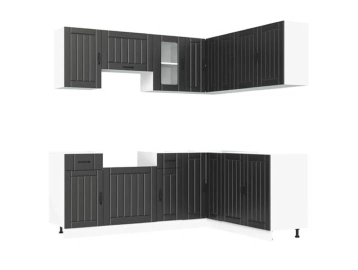fsahslih 11-TLG. Küchenschrank-Set Lucca Schwarz aus Holzwerkstoff Moderne 11-teilige Einbauküche für Ihre Küche mit verstellbaren Füßen, Glasdetails und großzügigen Fächern.