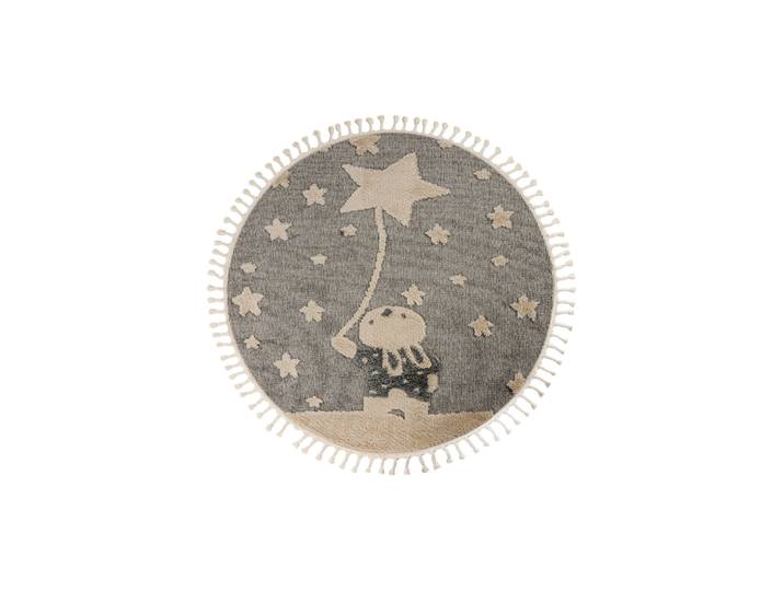 Kinderteppich KAYOOM Modena 418 , beige (grau), H:11mm Ø:133cm, Polypropylen, Teppiche, Kinderteppich, auch in rund, Kurzflor, Hoch Tief, mit Fransen