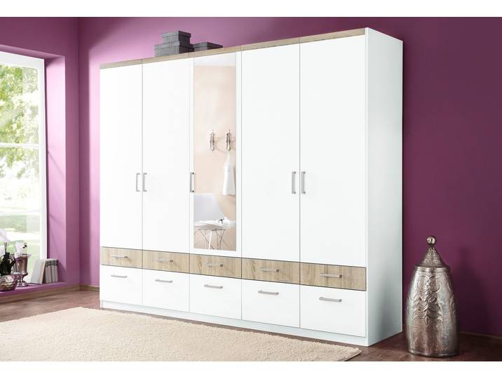 Kleiderschrank, Holzwerkstoff, Weiß & Struktureiche, 230×193×56 cm, Modern, Priess