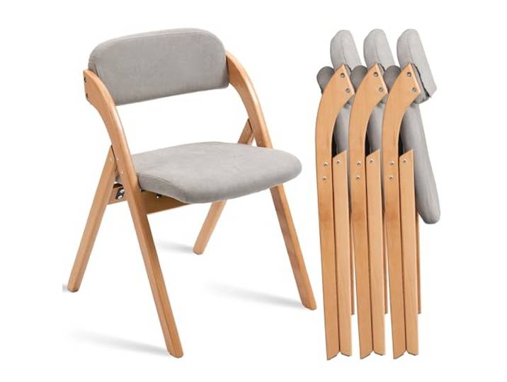 Villeston Klappstühle mit gepolsterten Sitzen, 4er Set Holz-Esszimmerstühlen mit abnehmbarem Bezug, extra klappbarer Stuhl für Gäste, Küche, Büro, Hochzeit, Party, Picknick