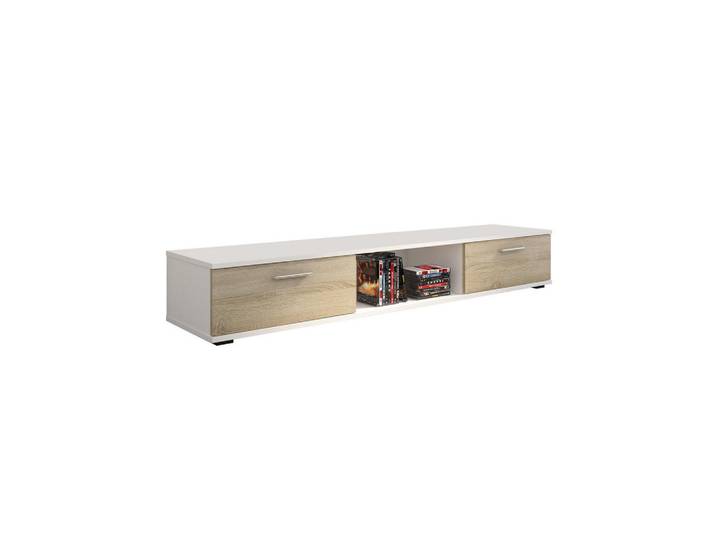 Feldmann-Wohnen Lowboard Sella 175,5 / 40 / 26cm weiß matt / Sonoma Eiche, Weiß, Sonoma Eiche, Rechteckig, 176x26x40 cm, Wohnzimmer, TV Möbel, Lowboards, Lowboards stehend
