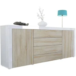 SIDEBOARD La Paz Eiche sägerau / Weiß Hochglanz