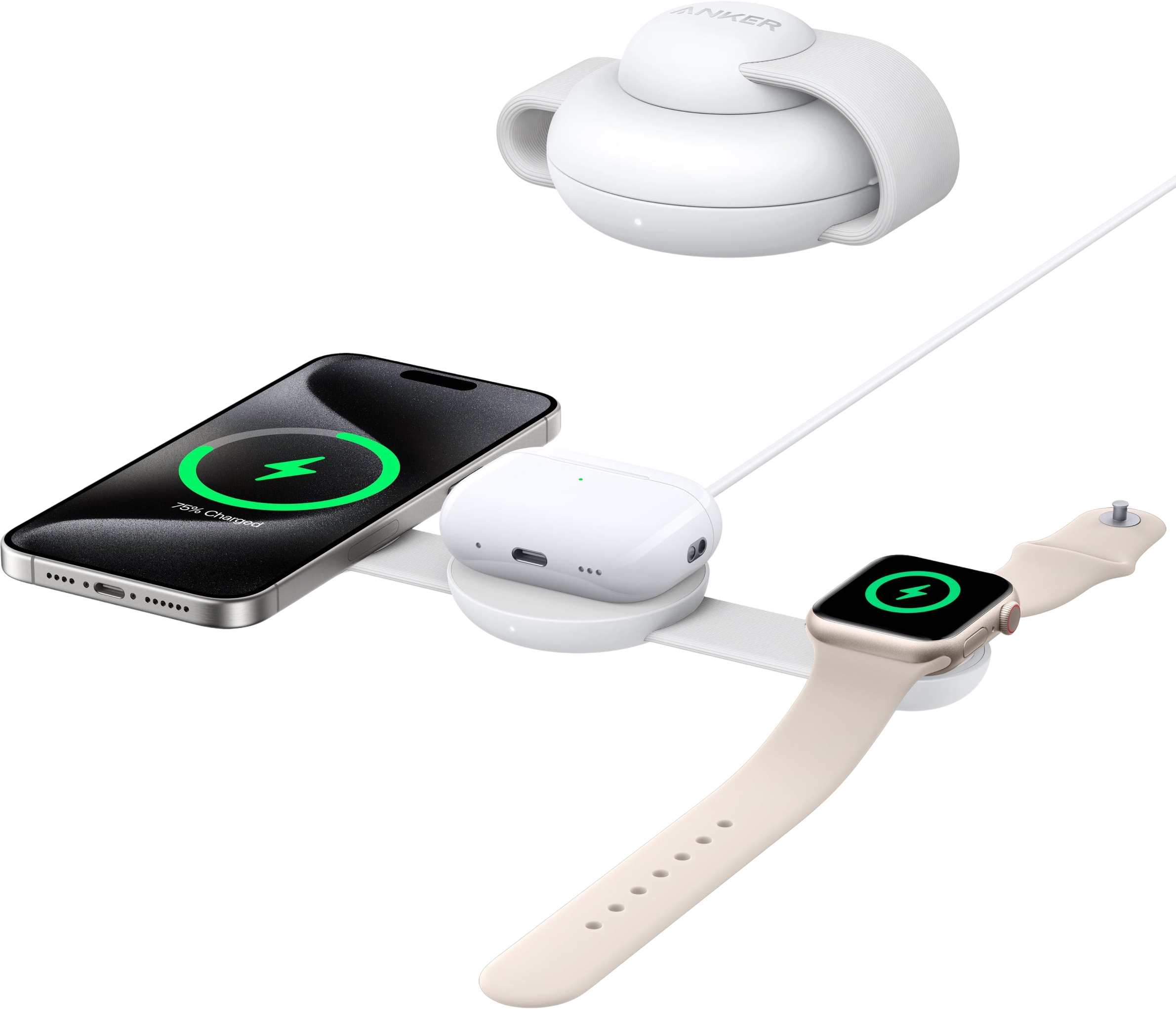eufy Anker MagGo Kabellose Ladestation (3-in-1, Faltbares Ladepad) Weiß