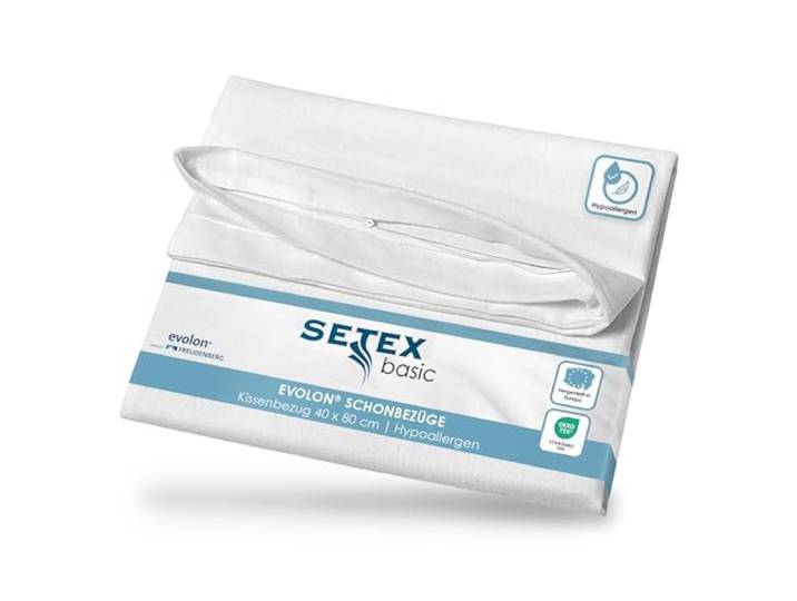 SETEX Antiallergen Kissen-Schonbezug, 40 x 80 cm, Evolon-Vlies, Kissenbezug für Kopfkissen, Protect & Care Bettwäsche, Weiß