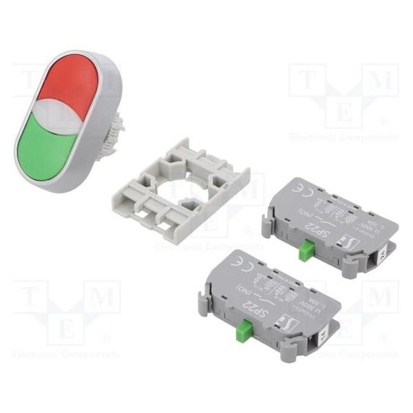 Spamel Doppelt-Bedienknopf 22mm rot/grün 2Z mit Federrückstellung (SP22-2KL-20Z/C) (SP22-2KL-20Z/C)