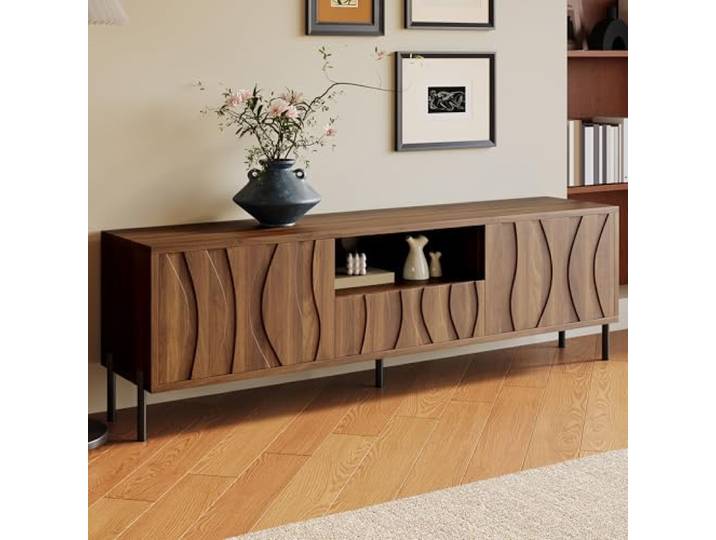 BTM TV-Schrank Bas 160x35x46cm, 3 Portes, Meuble Salon, Design Élégant