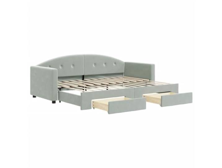 Ausziehbares Schlafsofa mit 2 Schubladen, hellgrau, 80 x 200 cm, Samt Samt 100% Polyester, Gestell Massivholz und Metall, 2 Schubladen mit Rollen, Armlehnenhöhe 58 cm